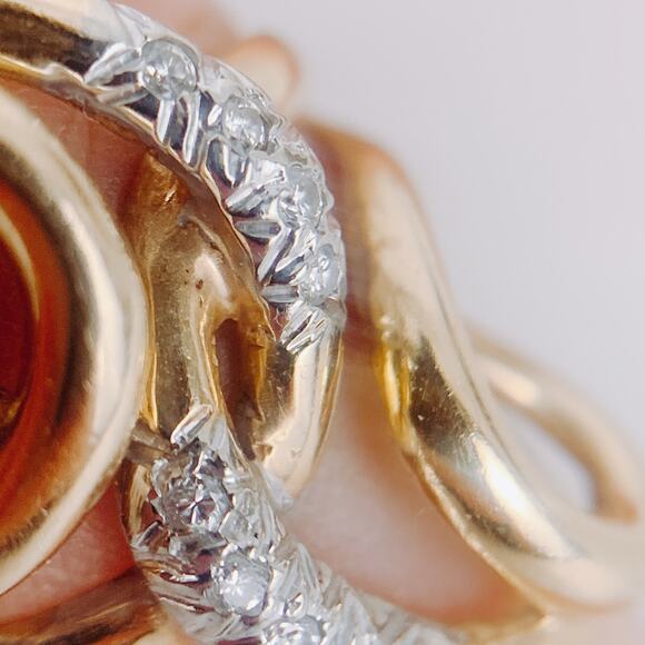 14K Gold Mid Century Diamond Cocktail Ring Retro Swirl Design VTG Ring, 50s 60s - Picture 11 of 16